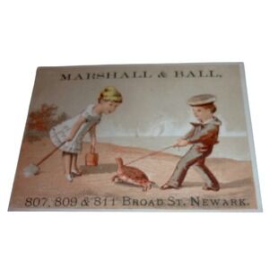 Vintage Marshall & Ball Newark NJ Clothing Trade Card Children Turtle Beach